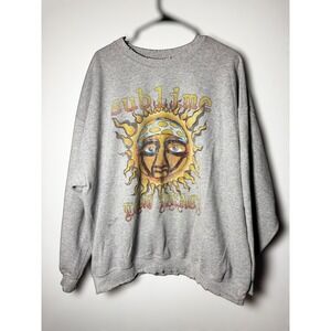 Sublime Distressed Comfy Sun Face Graphic Sweatshirt Grey Distressed Band Merch